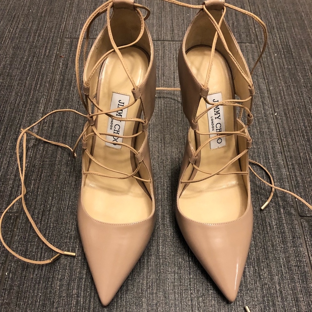 JIMMY CHOO nude pump with lace up size 38